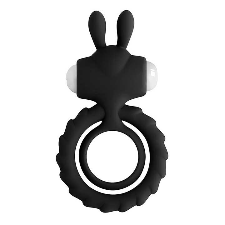 Двойное эрекционное кольцо с вибростимуляцией "Rabbit" - Черный