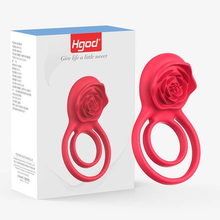 Подвійне ерекційне кільце з вібрацією "Hgod Rose" USB - Червоний - Зображення 4