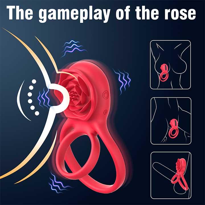 Подвійне ерекційне кільце з вібрацією "Hgod Rose" USB - Червоний - Зображення 3