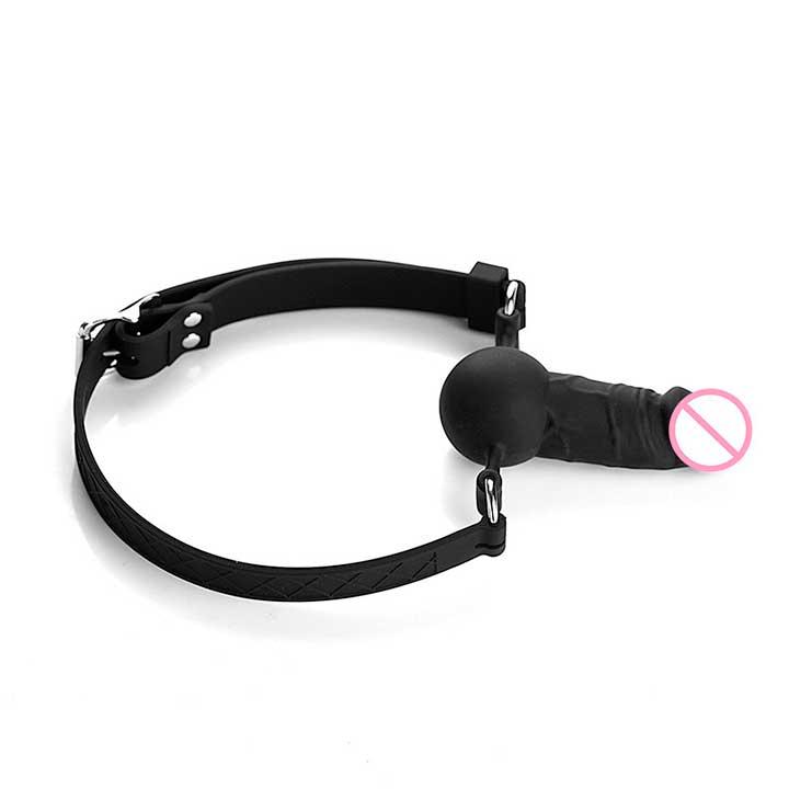 Кляп-страпон на лицо и в рот "Wearable Sleeve" - 8*2,7 см - Черный