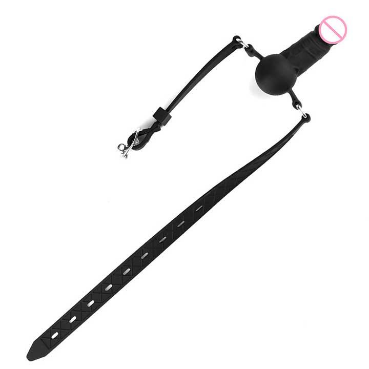 Кляп-страпон на лицо и в рот "Wearable Sleeve" - 8*2,7 см - Черный — изображение 4
