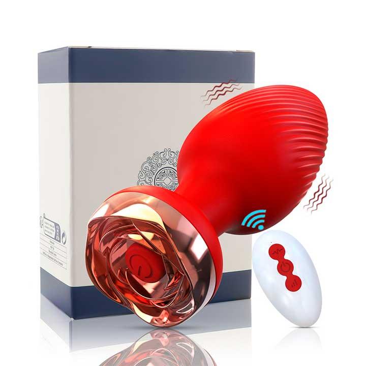 Силіконовий анальний корок із вібрацією Rose з Д/К 3,5*9 см. Червоний — Анальні іграшки