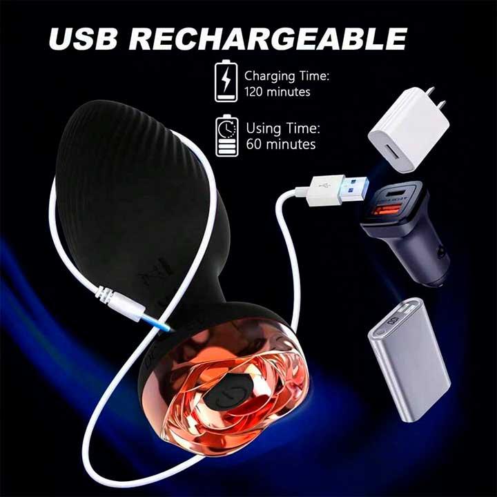 Силіконовий анальний корок із вібрацією Rose з Д/К 3,5*9 см. Чорний — Анальні іграшки - Зображення 6