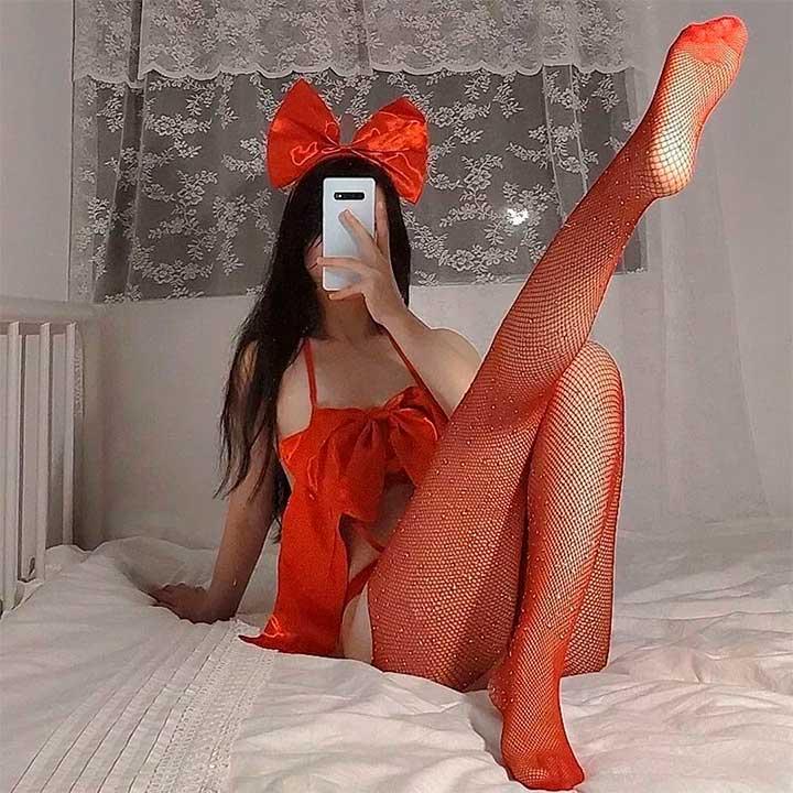 Колготки Very Sexy Shine з відкритим доступом і стразами - Червиний - XS/S/M (1/2/3) - Еротична білизна - Зображення 4