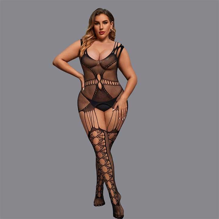 Откровенный бодистокинг с открытым доступом - Чёрный - L-XXL – Эротическое бельё