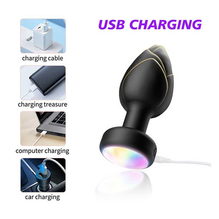 Анальна пробка що світиться з вібрацією і Д/К Light Anal Plug 3,5*9 см чорний — Анальні іграшки - Зображення 4