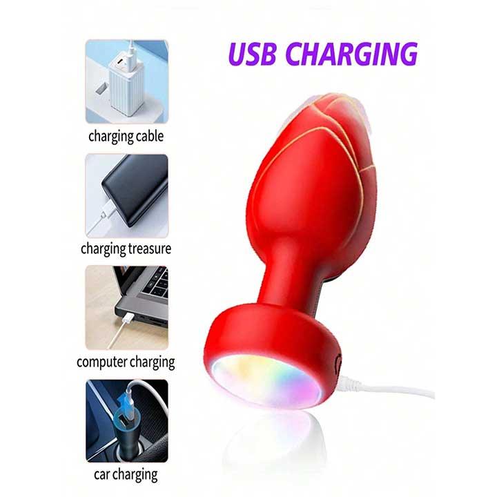 Анальна пробка що світиться з вібрацією і Д/К Light Anal Plug 3,5*9 см червоний — Анальні іграшки - Зображення 5