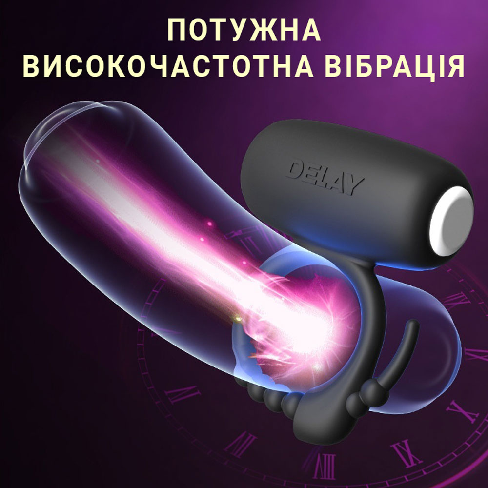 Виброкольцо для пениса регулируемое эластичное силиконовое для отсрочки эякуляции Черный — изображение 2