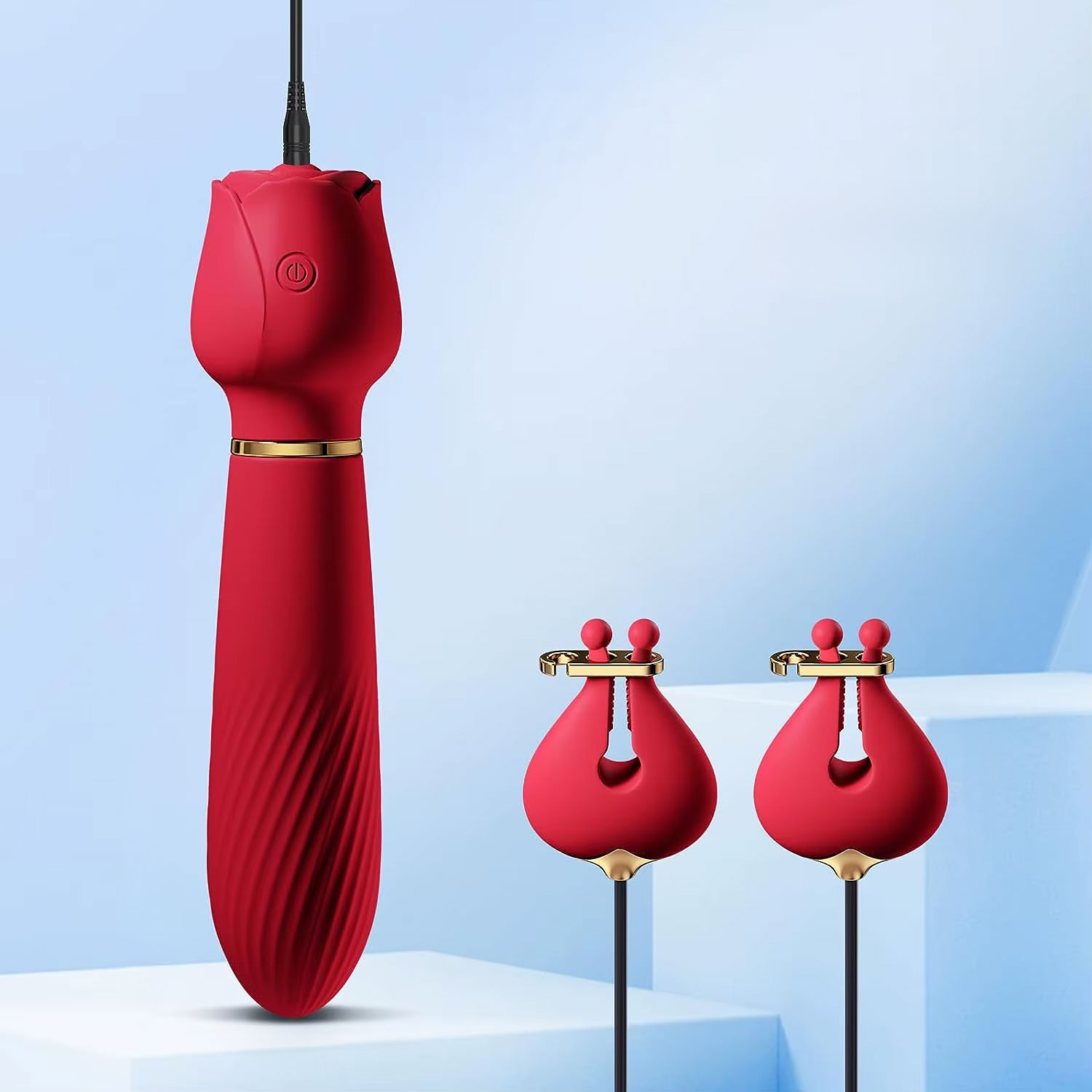 Силіконовий вібратор 2-в-1 з вібро-затискачами для сосків OEM Nipple Clamps 10 режимів Рожевий