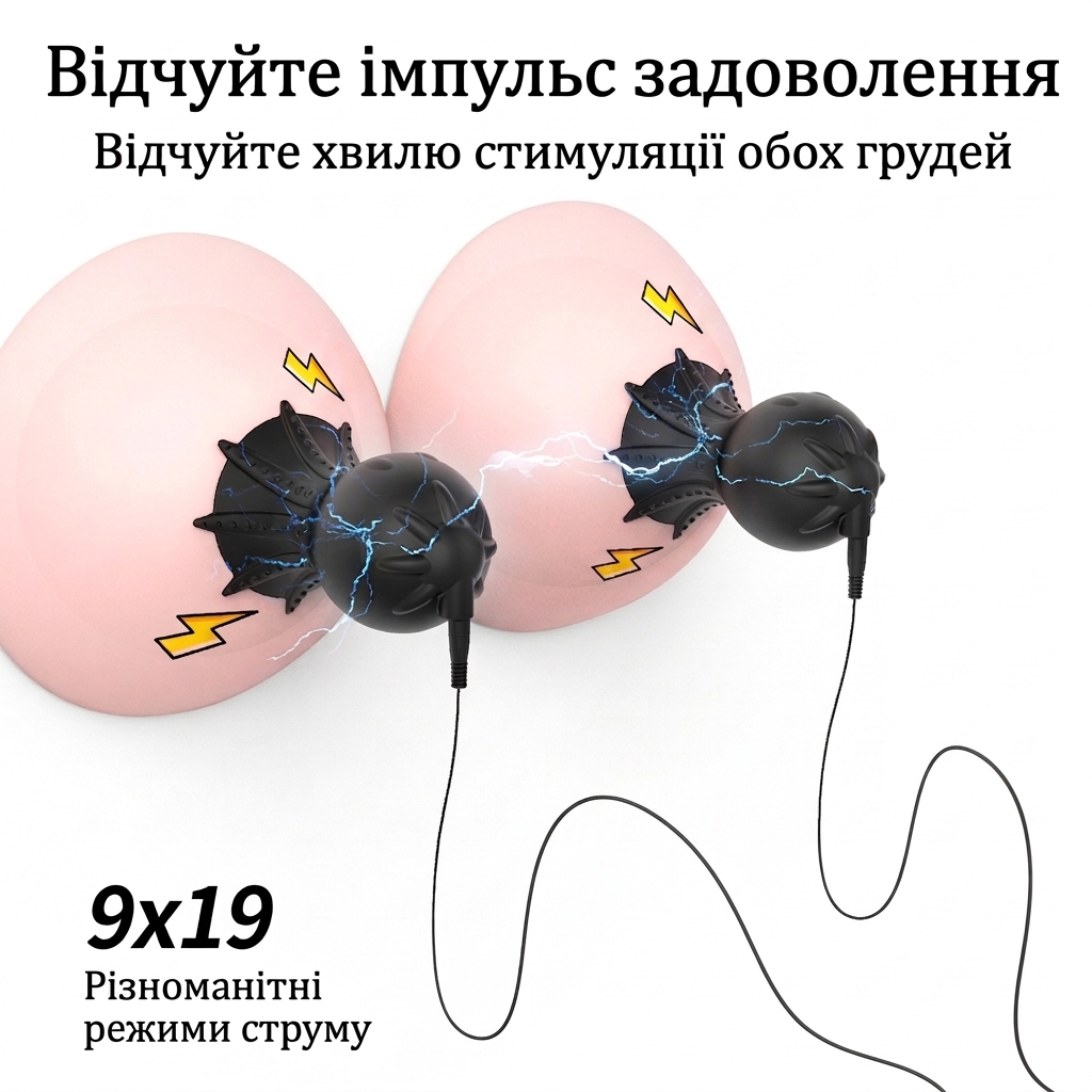 Вакуумний БДСМ електростимулятор для сосків з струмовим стимулятором 9x19 режимів медичний силікон - Зображення 5