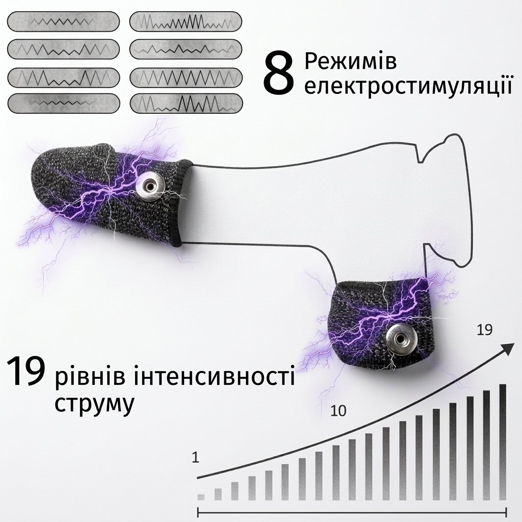 БДСМ насадки таканинні еластичні для електростимуляції пенісу та яєчок з пультом ДК та USB 19 режимів - Зображення 5