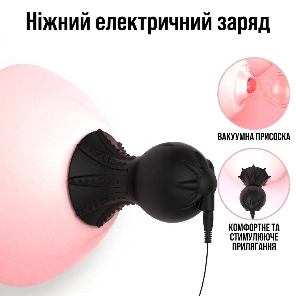 Вакуумний БДСМ електростимулятор для сосків з струмовим стимулятором 9x19 режимів медичний силікон - Зображення 2