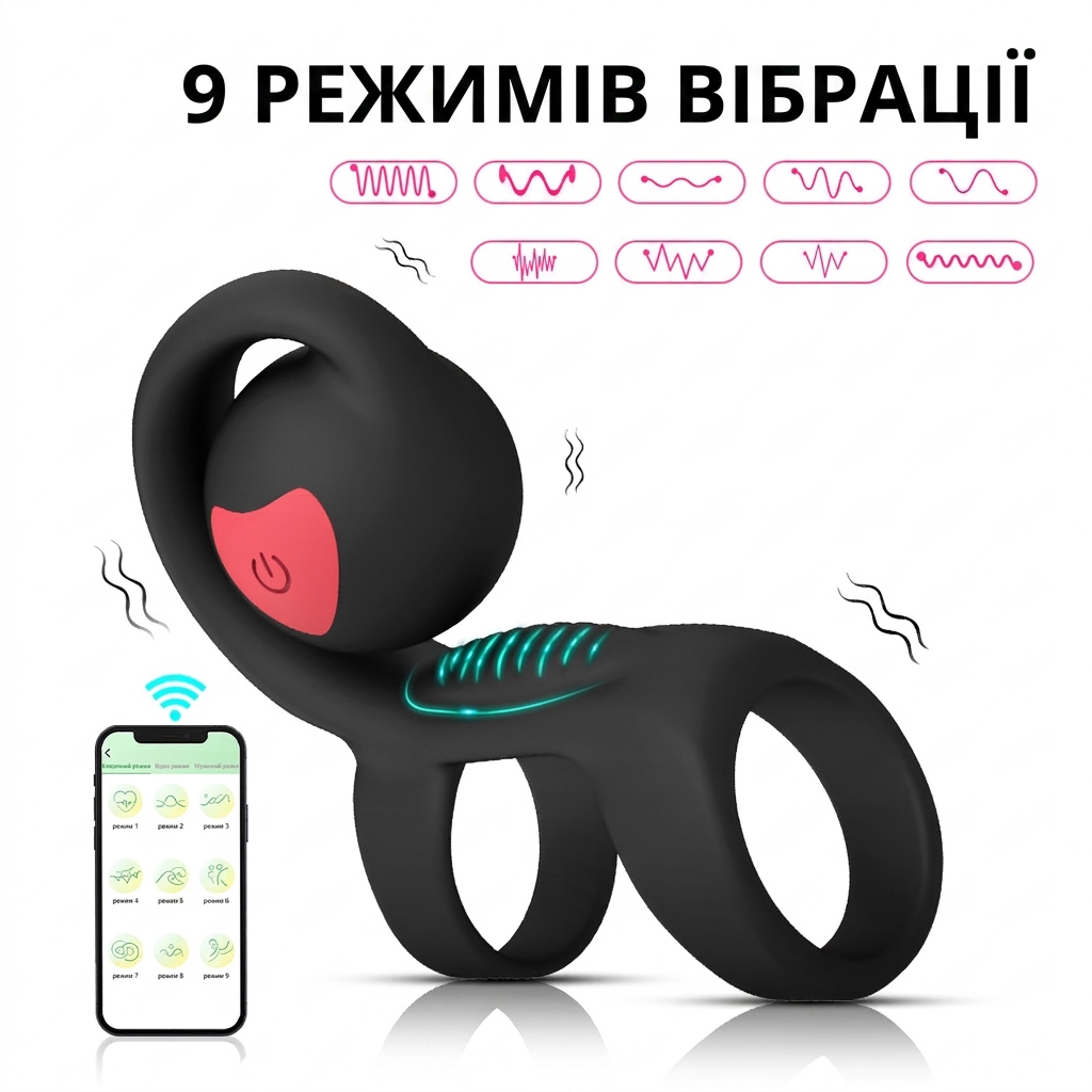 Smart эрекционное кольцо двойное силиконовое для мужчин и женщин с вибрацией и дополнительной стимуляцией Черное — изображение 2