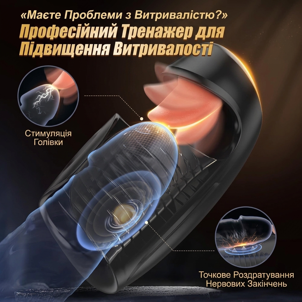 Оральний мастурбатор для чоловіків з язичком автоматичний силіконовий 10 режимів вібрції та 10 режимів лизання - Зображення 6
