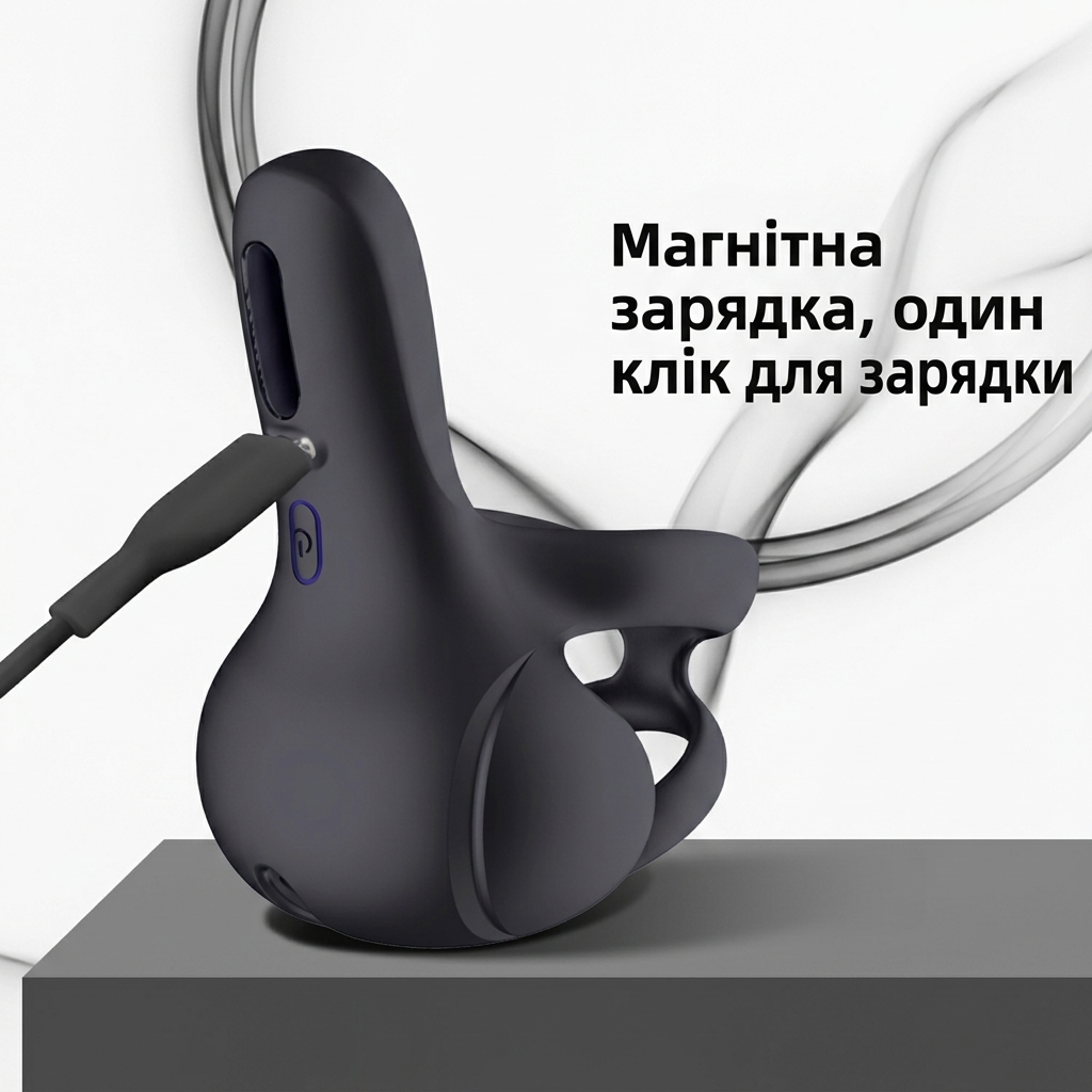 Smart насадка на член для відтермінування еякуляції силіконова зі стимулятором мошонки Чорна - Зображення 3