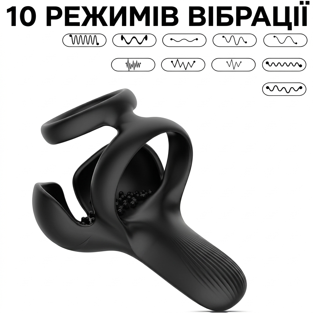 Smart насадка на член для відтермінування еякуляції силіконова зі стимулятором мошонки Чорна - Зображення 4
