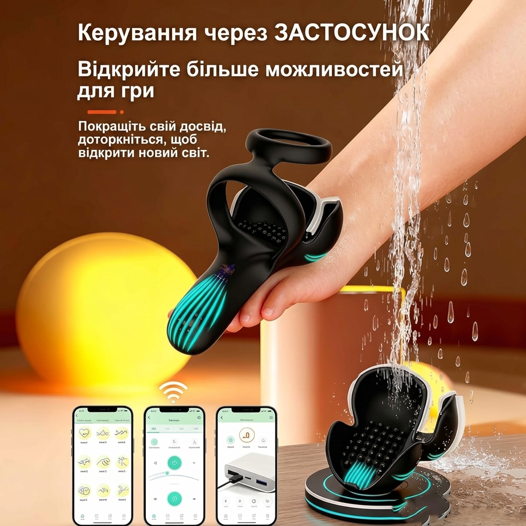 Smart насадка на член для відтермінування еякуляції силіконова зі стимулятором мошонки Чорна - Зображення 5