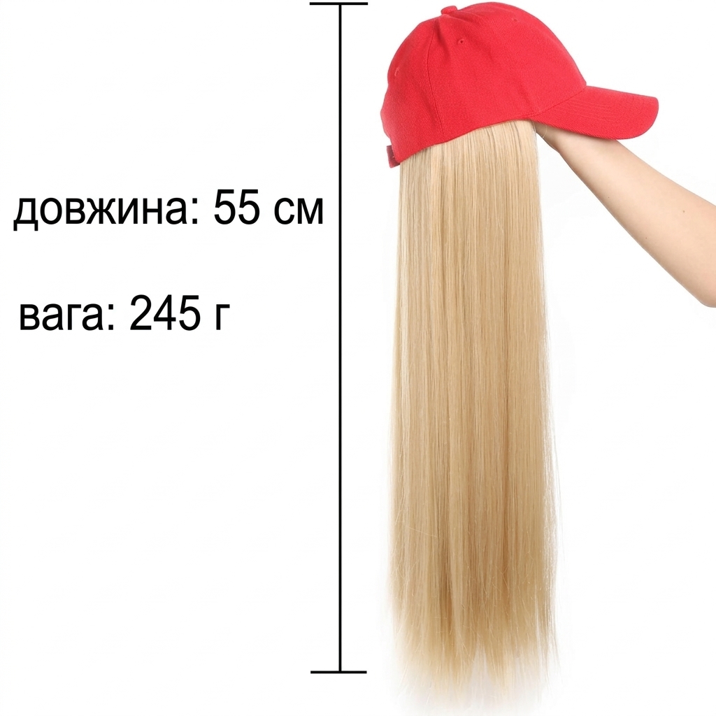 Перука-кепка жіноча з довгим прямим волоссям 55 см кепка червона волосся блонд - Зображення 7